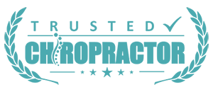 Teal badge graphic displaying a checkmark symbol and the text “Trusted Chiropractor.”